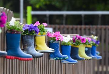 Mit Blumen bepflanzte Gummistiefel