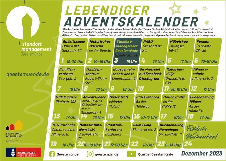 Hier finden Sie alle Termine des "Lebendigen Adventskalenders" in Geestemünde.