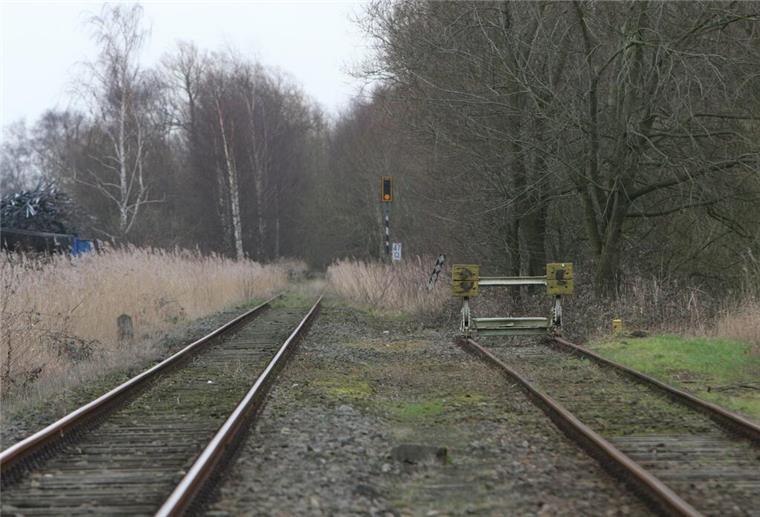 Neue Hoffnung für alte Bahnstrecke: Rollen bald Züge von Nordenham nach Blexen? Hier ist Endstation: Die Bahnschienen enden im Nirgendwo.