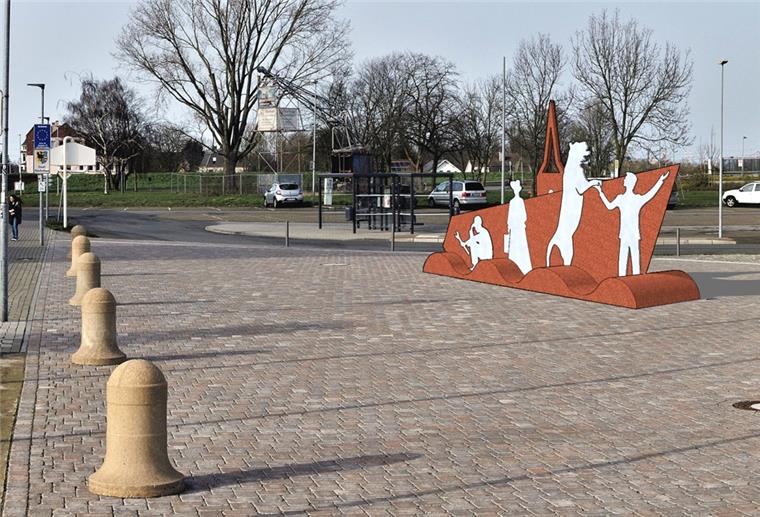 Hingucker für Blexen: Diese Fotomontage zeigt, wie der Platz am Fähranleger mit Skulptur aussehen wird.