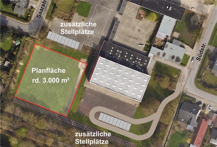Hinter der Sporthalle Süd soll auf rund 3000 Quadratmetern eine neue Kindertagesstätte gebaut werden.