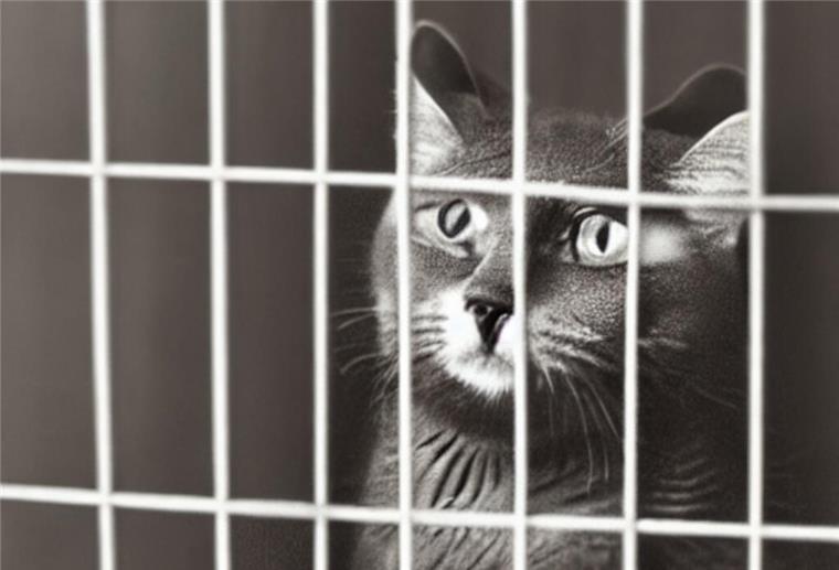 Hinter Gittern - der Katzenknast. So dramatisch, wie es dieses KI-generierte Bild darstellt, war der Aufenthalt der Katze auf dem Geestemünder Polizeirevier hoffentlich nicht (Symbolbild).