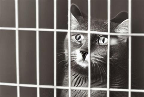 Hinter Gittern - der Katzenknast. So dramatisch, wie es dieses KI-generierte Bild darstellt, war der Aufenthalt der Katze auf dem Geestemünder Polizeirevier hoffentlich nicht (Symbolbild).