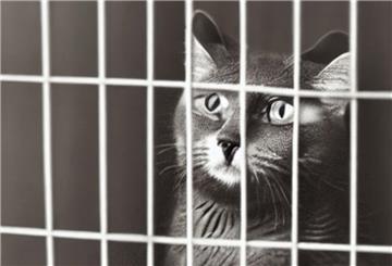 Hinter Gittern - der Katzenknast. So dramatisch, wie es dieses KI-generierte Bild darstellt, war der Aufenthalt der Katze auf dem Geestemünder Polizeirevier hoffentlich nicht (Symbolbild).