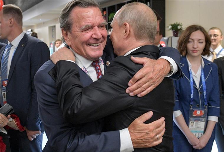 Höchst umstrittene Männer-Freundschaft: In ihrem Schreiben fordert Ionna Terzi Altkanzler Gerhard Schröder (links) dazu auf, sich umgehend von Russlands Präsident Wladimir Putin zu distanzieren.