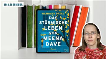 Ein Buchcover und eine Frau mit blonden Haaren.