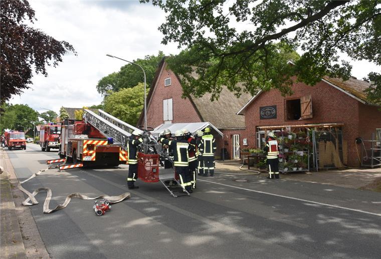 Das Bild zeigt Feuerwehren beim Einsatz. 