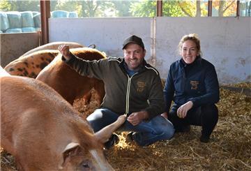 Im offenen Stall, auf Stroh und mit viel Platz - so halten Philipp und Tessa Lange aus Albstedt ihre Schweine. Foto Hansen
