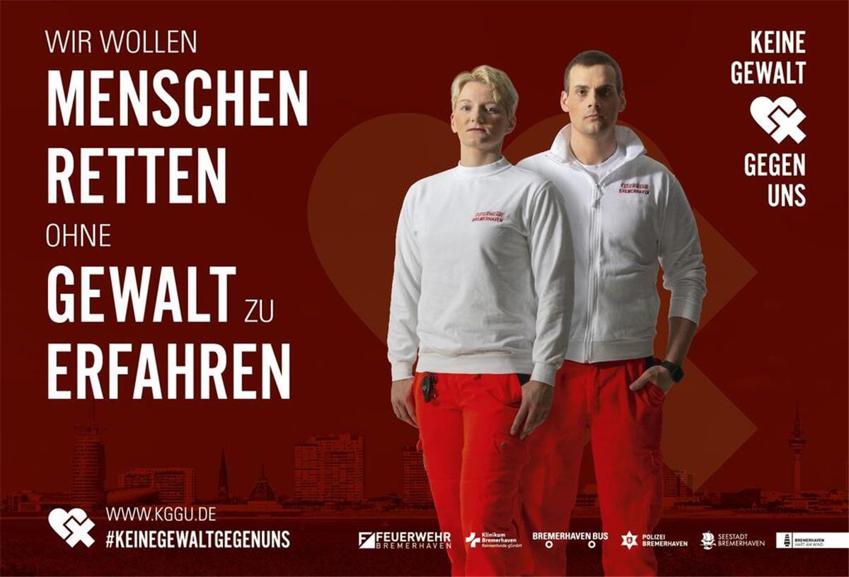 Verachtung für Lebensretter in Lehe: Drei Mädchen treten einfach so gegen einen Rettungswagen Im September hatte die Stadt Bremerhaven die große Kampagne „Keine Gewalt gegen uns“ gestartet. Beschäftigte von Feuerwehr und Polizei, Bremerhaven Bus und Klinikum Reinkenheide werden fast täglich Ziel von Beschimpfungen, Bedrohungen und Gewalt.