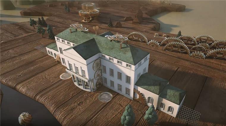 Im Stile des Vorspanns der TV-Fantasy-Serie „Game of Thrones“ schrauben sich in einem neuen Video der Ostfriesland Tourismus Burgen und Schlösser – hier das Schloss in Rastede – aus dem virtuellen Boden.