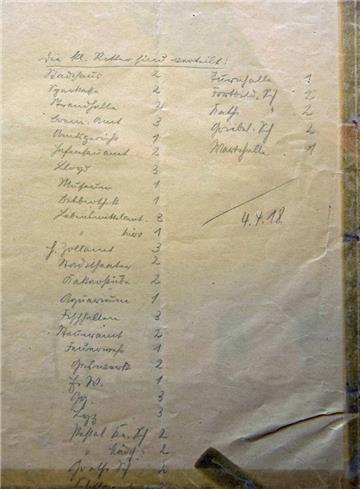 In Deutscher Schrift ist auf der Rückseite des Plakats von 1918 vermerkt, wo am ...