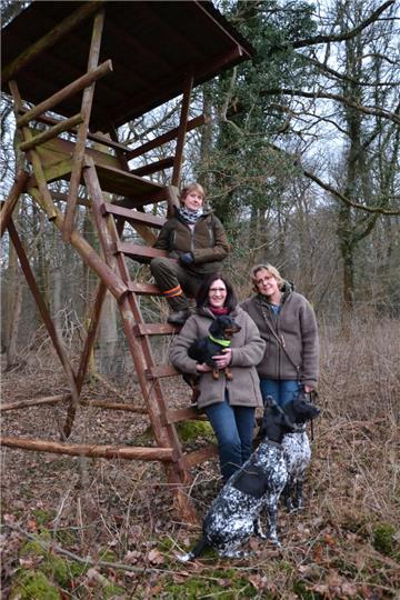 „Jagd ohne Hund ist Schund“ lautet eine Redewendung: Ulrike Megies (unten links), Bettina Rakowitz und Angela Klagge (oben) pflichten dieser bei. Ihre Hunde dürfen beim Jagen nicht fehlen.