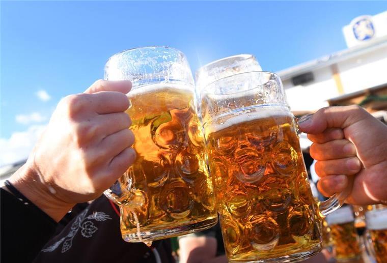 Besucher stoßen auf dem Oktoberfest mit Maßkrügen voller Bier an. Jugendliche ab 14 Jahren dürfen unter Aufsicht einer sorgeberechtigter Person Bier und Wein trinken. Doch damit soll bald Schluss sein. Das begleitete Trinken ist im Fokus der Gesundheitsminister gelandet.
