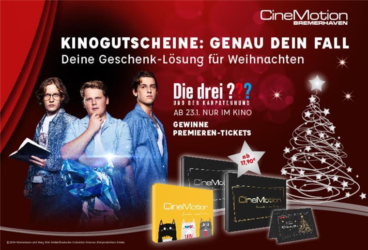 Das Rätsel um das perfekte Geschenk ist gelöst - mit dem CineMotion Kino-Gutschein! Die drei ???