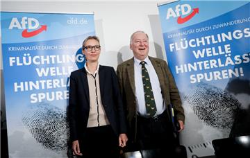 Klare Schuldzuweisungen: Alice Weidel und Alexander Gauland, Spitzenkandidaten der Partei Alternative für Deutschland (AfD) für die Bundestagswahl, äußern sich am 18. September bei einer Pressekonferenz in Berlin zu den Themen Zuwanderung und Kriminalität.  