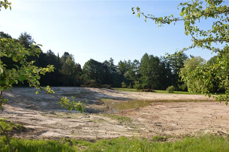 Kleiner See, großer Blickfang: Das Gelände, auf dem Haus Karolinenhöhe und Schwesternwohnheim standen, ist jetzt freigeräumt.