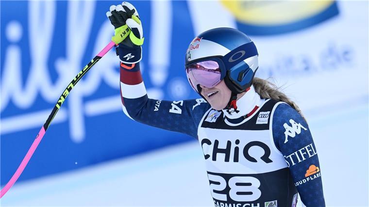Italienischer Doppelerfolg in Garmisch - Vonn ausgeschieden Lindsey Vonn winkt nach ihrem Ausscheider den Fans.