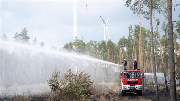 Moorbrand im Landkreis Cloppenburg gelöscht Löscharbeiten der Feuerwehr in einem Waldbrandgebiet.