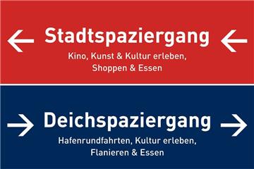 Lust auf einen Stadt- oder Deichspaziergang? So sollen die neuen Schilder aussehen, die demnächst Touristen zeigen sollen, wo es in Bremerhaven lang geht.
