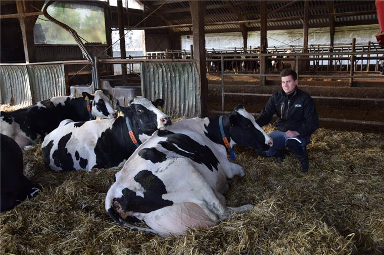"Man muss die Tiere gut behandeln. Nur so kann man dauerhaft gut damit arbeiten und Spaß daran haben", sagt Landwirt Daniel Heins aus Rockstedt. Hier ist er mit zwei Hochleistungskühen zu sehen, 12 und 14 Jahre alt, die bereits mehr als 100.000 Liter Milch gegeben haben.  