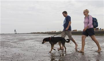 Martha und Heinz Speckmeyer schätzen Dorum-Neufeld seit Jahren als hundefreundlichen Urlaubsort. Zu Hause in Ostfriesland hätten sie kaum die Möglichkeit, mit ihrem Labrador-Border Collie-Mix Bonny am Strand oder im Watt spazieren zu gehen, sagt das Paar.  