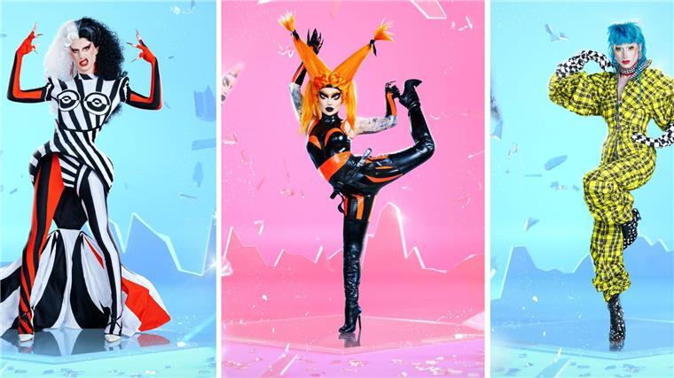 Metamorkid (l-r), Pandora Nox und Yvonne Nightstand sind die Finalistinnen von „Drag Race Germany“.