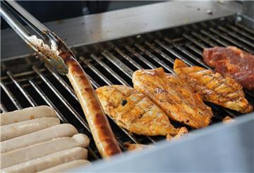 Auf einem Grill liegen mehrere Sorten von Fleisch.