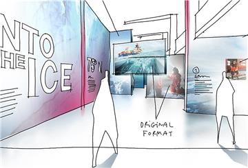 Modellskizze der Fotoausstellung „Into The Ice“, die die MOSAiC-Expedition dokumentiert.