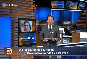 Moderator Rudi Cerne spricht in der Sendung "Aktenzeichen XY" über den Vermisstenfall Ekaterina Baumann aus Bremerhaven-Wulsdorf.
