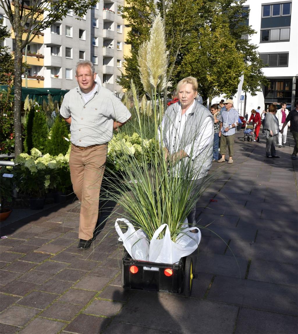 Monika und Michael Hödt haben beim Geestemünder Herbstmarkt Pampasgras gekauft.