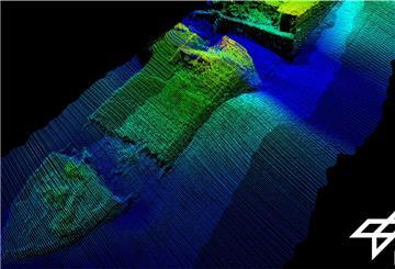 Multibeam (Fächerecholot) von der „Friesland“. Sie sank im Zweiten Weltkrieg bei Helgoland. 