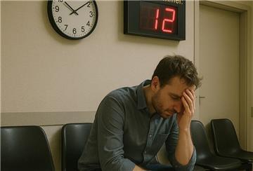 Ein Mann sitzt im Wartebereich einer Behörde und vergräbt genervt sein Gesicht in seiner Hand. Nervige Behördengänge könnten mit dem neuen Bürgerkonto bald der Vergangenheit angehören.
