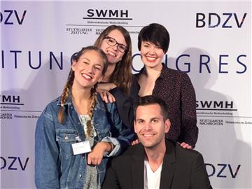 Nicht gewonnen, aber trotzdem happy: Die vier Nordkind-Macher Nina Brockmann, Lena Gausmann, Janina Kück und Daniel Gefers (von links).