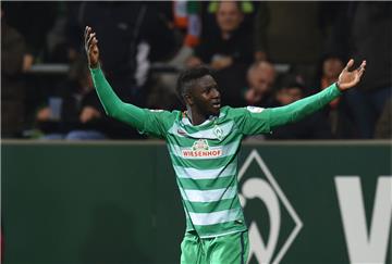 Ousman Manneh jubelt: Er hat das 2:1 für Werder Bremen geschossen.