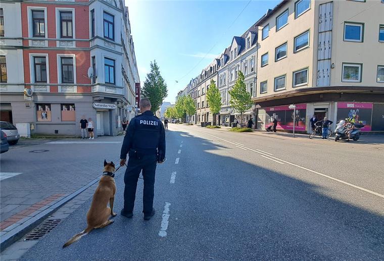 Polizei und Zoll waren bei dem Einsatz auf der Rickmersstraße auch mit Spürhunden unterwegs.