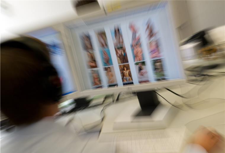 Pornografie in Lernplattformen für Grundschüler aufgetaucht Ein bayerischer Kriminialbeamter, ein sogenannter "Cyber-Cop" sitzt am 10.10.2012 in seinem Büro im bayerischen Landeskriminalamt in München (Bayern) vor seinem Bildschirmen, auf denen fast nackte minderjährige Mädchen zu sehen sind.