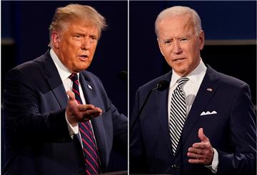 Präsident Trump (links) und sein Herausforderer Joe Biden sind sich beide sicher, die Wahl zu gewinnen. Noch läuft die Stimmenauszählung. 