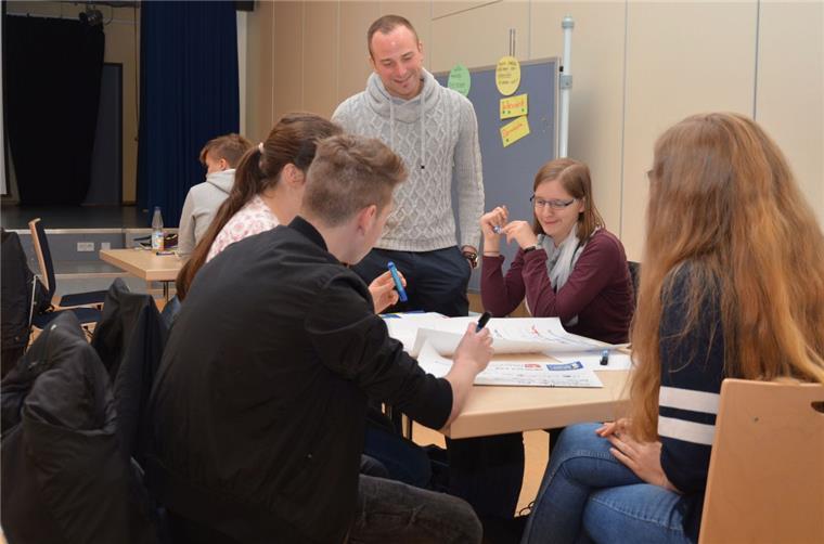 Post für Abgeordnete: Schüler der KGS Tarmstedt machen klare Ansagen Referendar Christian Schlüter bespricht mit Schülern der KGS Tarmstedt deren Vorschlagsbogen. Im so genannten Europa-Café arbeiteten die Jugendlichen heraus, wie sie sich das Leben in der EU vorstellen – und formulierten Forderungen an Europaabgeordnete.