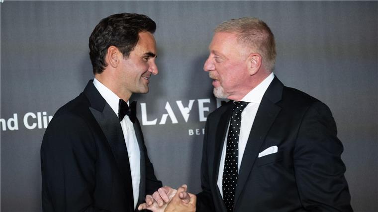 Federers neues Leben: Golfer, Taucher und Chauffeur Roger Federer und Boris Becker (r.) treffen sich bei einem Event am Rande des Laver Cups.