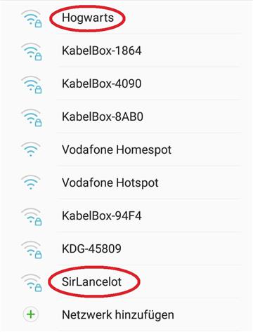 Romanfiguren und -orte sind auch beliebte Namen fürs WLAN. - Screenshot: Overschmidt