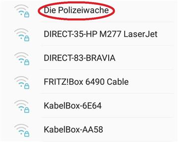Seltsam! In der Nähe dieses WLAN-Namens befindet sich keine Polizei. - Screenshot: Overschmidt
