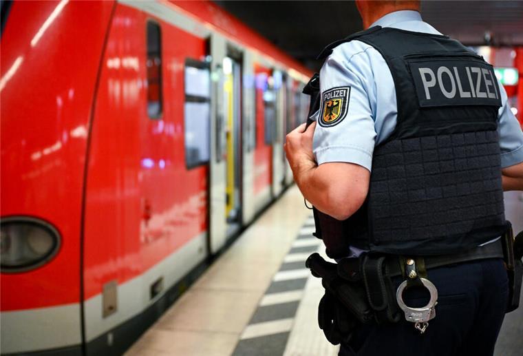 ARCHIV - 03.07.2024, Bayern, München: Ein Bundespolizist steht am Hauptbahnhof München an einer S-Bahn. In Halle (Saale) ermittelt die Bundespolizei, weil Betonteile und ein Rasenmäher auf Gleise gelegt wurden. (zu dpa: «Güterzug kollidiert mit Rasenmäher: Polizei sucht Zeugen») Foto: Sven Hoppe/dpa +++ dpa-Bildfunk +++