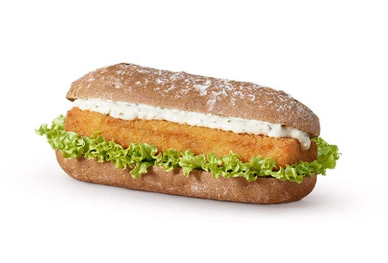 Sieht aus wie ein Fischbrötchen, ist aber gar keines: Im Backvisch stecken Reis, Weizen und Hülsenfrüchte.