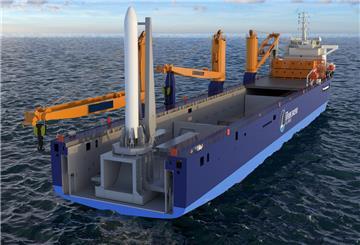  Eine Rakete steht auf einer Plattform der German Offshore Spaceport Alliance (GOSA)