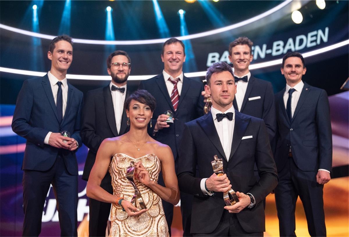 So sahen die Sieger aus 2019 aus: Die deutsche Skisprungmannschaft, Leichtathletin Malaika Mihambo und Leichathlet Niklas Kaul. Die Auszeichnung der „Sportler des Jahres“ wird in diesem Jahr unter strengen Hygienevorschriften stattfinden
