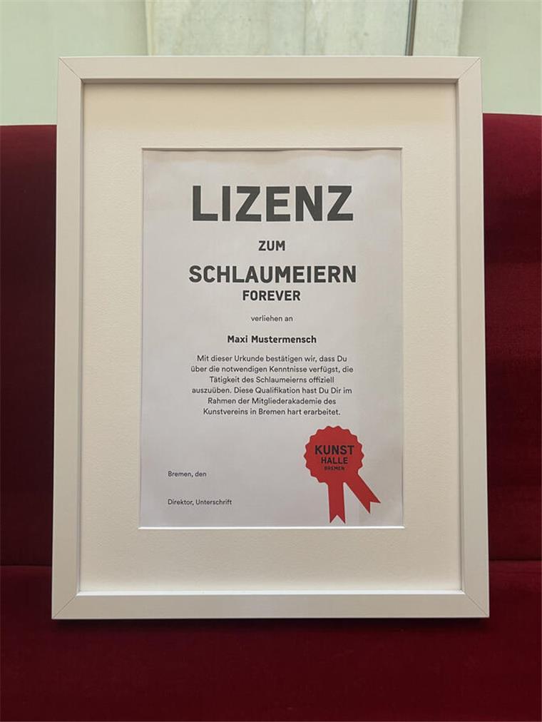 Die Bremer Kunsthalle lädt zur „Schlaumeier-Akademie“ ein So sieht das Zertifikat aus, dass die Teilnehmer am Ende bekommen werden.