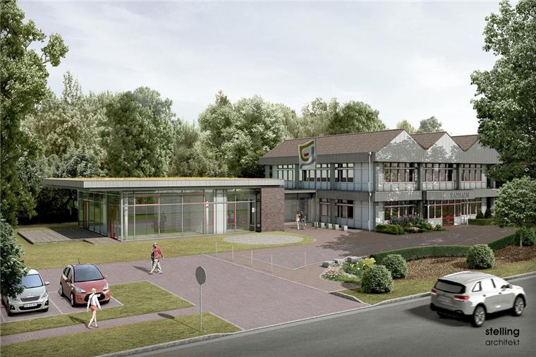 Bau des Bürgerhauses: Ein "Herzstück" für die Gnarrenburger So soll das Bürgerhaus (links) nach dem Entwurf von Architekt Torsten Stelling einmal aussehen, wenn es fertig ist.