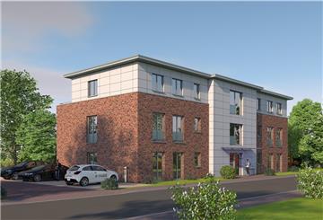 So soll das neue Mehrfamilienhaus der Stadtwerke Zeven an der Rhalandstraße aussehen. Nach dem Abriss des bestehenden Einfamilienhauses soll mit dem neuen Gebäude urbanes Wohnen in Zeven Einzug halten. Es wird Photovoltaik-Anlagen auf dem Dach geben, die Mieterstrom zur Eigennutzung produzieren, und ein E-Mobil steht zum Carsharing für die Bewohner des Hauses zur Verfügung.