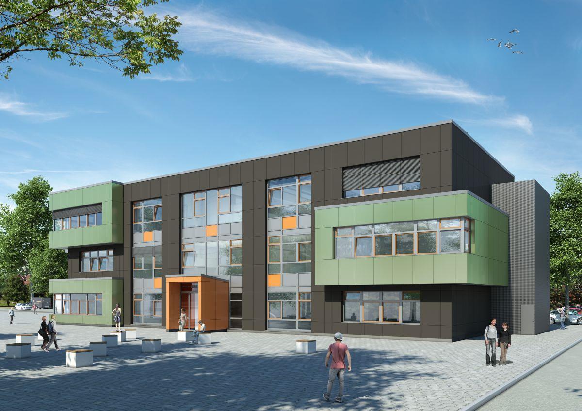 So soll der Neubau der Berufsbildenden Schule Sophie Scholl aussehen. In einem Jahr ziehen dort die ersten Schüler ein.