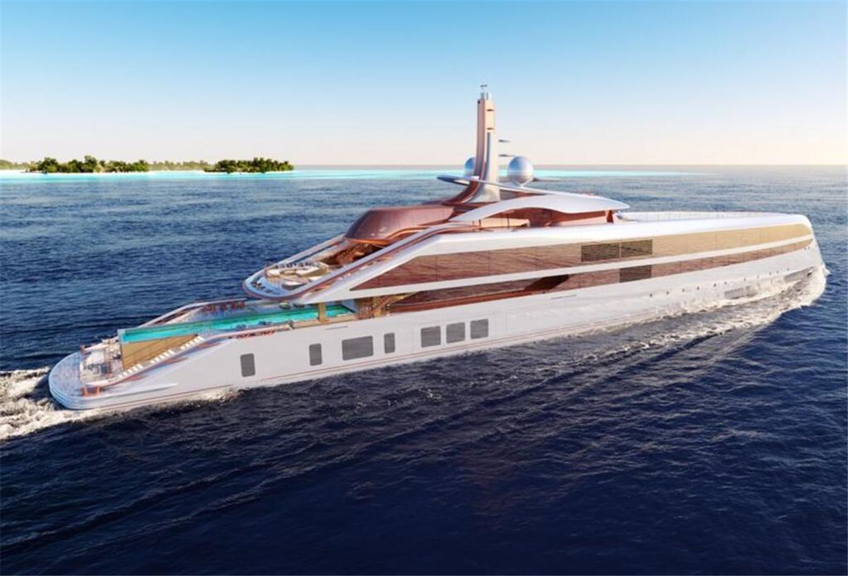 Superyacht mit Megapool: Diesen Luxus bietet das 114-Meter-Schiff „Elf“ Visualisierung der Superyacht "Elf"